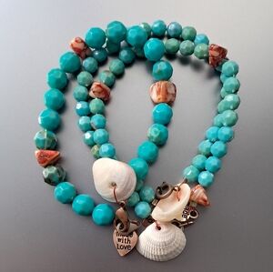 Turquoise Beaded Bracelet with Shell Charms